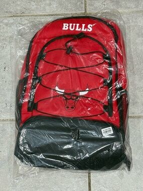 NBA Chicago Bulls Red and Black Backpack with Front Bungee and logo